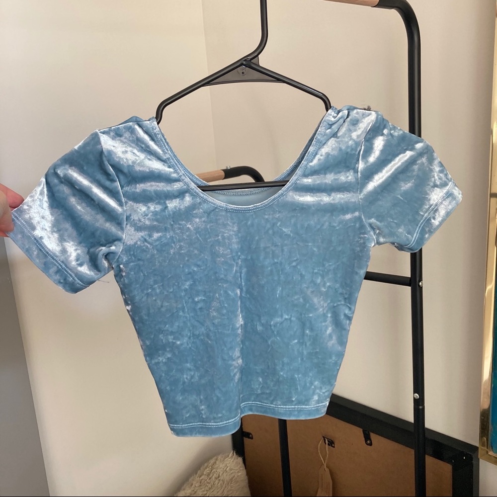 Blue crushed velvet crop top